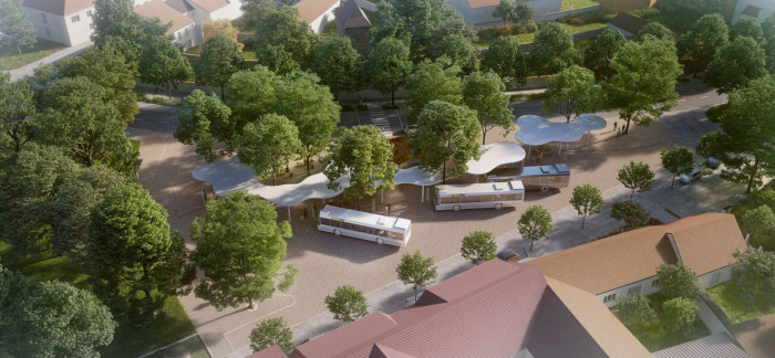 Autobusový terminál ve Vodňanech, 1. cena v architektonické soutěži, Projektil architekti. Vizualizace: Jiří Drška
