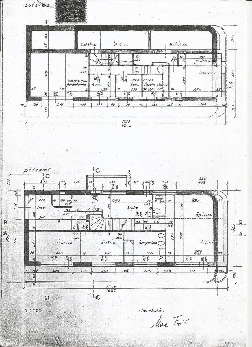 Původní projektová dokumentace vily Mace Friče z roku 1934, foto