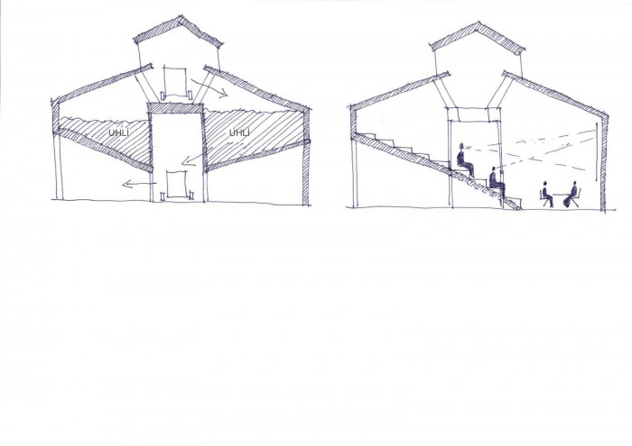 Změna využití prostoru uhelny VŠCHT, skica, ov-a