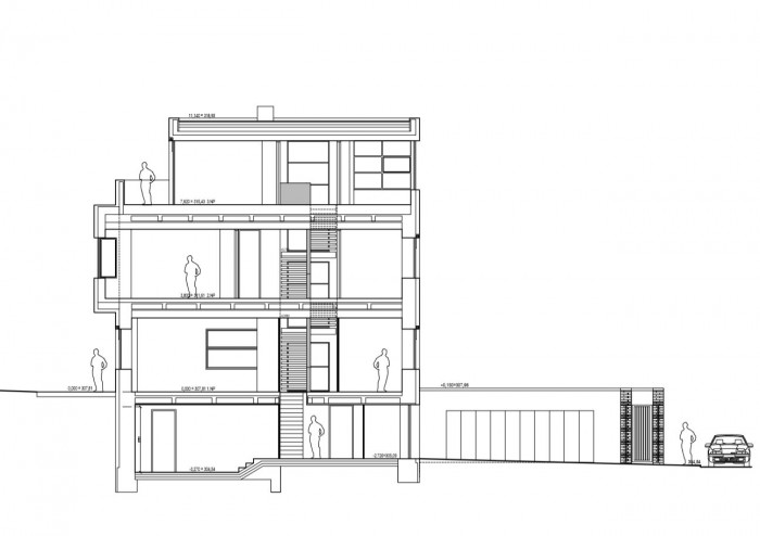 Rekonstrukce vily Oldřicha Starého, řez BB, JRA Jaroušek Rochová Architekti