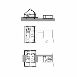 RD Mníšek pod Brdy, půdorysy a řez, Stempel & Tesar architekti