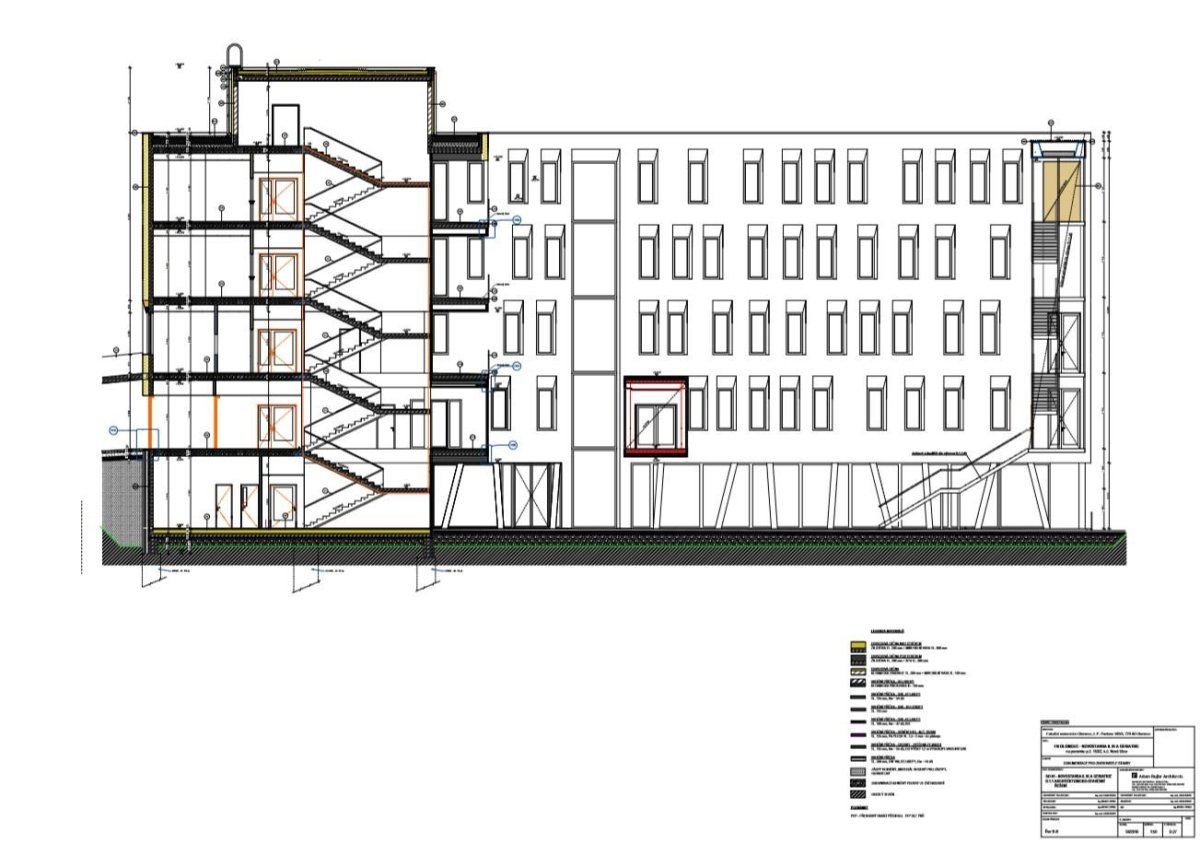 Novostavba II. Interní kliniky a geriatri v Olomouci, řez, Adam Rujbr Architects