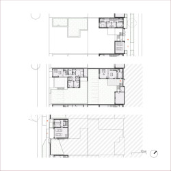 Rodinné domy - půdorys 1. PP, 1. NP a 2. NP (Obytný soubor Dolina v Lysolajích, knesl kynčl architekti)