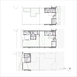 Rodinné domy - půdorys 1. PP, 1. NP a 2. NP (Obytný soubor Dolina v Lysolajích, knesl kynčl architekti)