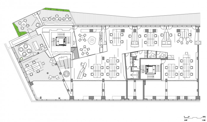 Kancelářské prostory a showroom developerské společnosti Satpo, půdorys 2np, Daniela Polubědovová