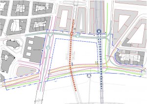 Organizace dopravy kolem budoucí filharmonie: místo bude intenzivní dopravní hub, kde se potkají tramvaje, vlaky, automobily, autobusy i lodě
