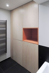 Úložná skříň v koupelně. Studio ČTYŘI STĚNY, Rekonstrukce bytu v Krči - foto