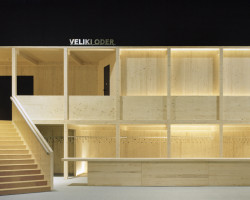 Vítězná stavba EU Mies Awards 2026 v kategorii Emerging: dočasná scéna Slovinského národního divadla; Vidic Grohar Arhitekti