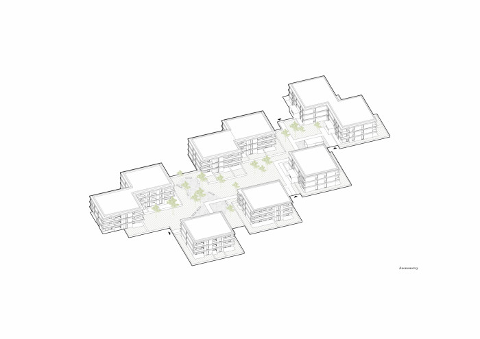 Bytové domy v Olomouci, axonometrie, Chybík+Krištof