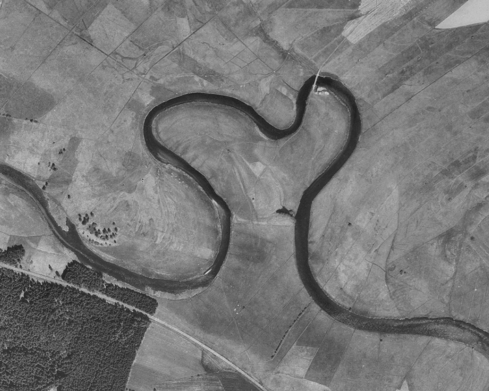 Srdce Vltavy na ortofotu z poloviny 20. století.