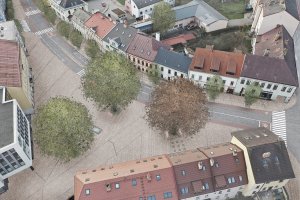 Vizualizace  - Náměstí Almy Rosé v Jihlavě, krajinné řešení Magdaléna Myšková Kaščáková - soutěž 2022 - 3. místo (první nebylo uděleno)