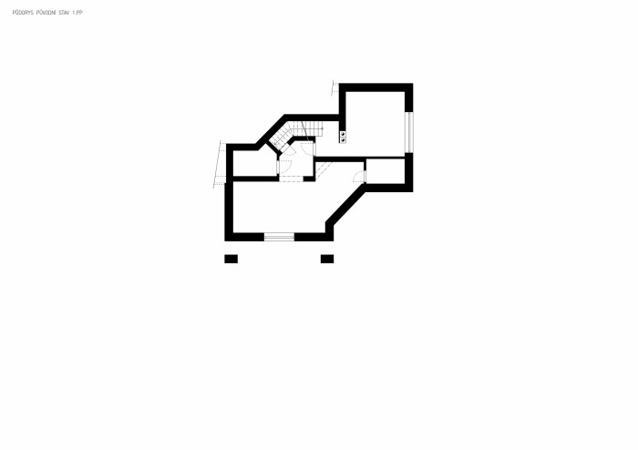 Přestavba rodinného domu Hrusice, ateliér SAD, půdorys původní stav 1. PP