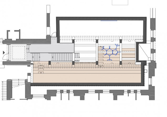 Změna využití prostoru uhelny VŠCHT, půdorys přízemí, ov-a
