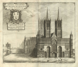 Václav Hollar, Katedrála v Lincolnu, 1672, lept z knihy Williama Dugdaleho, Monastici Anglicani.