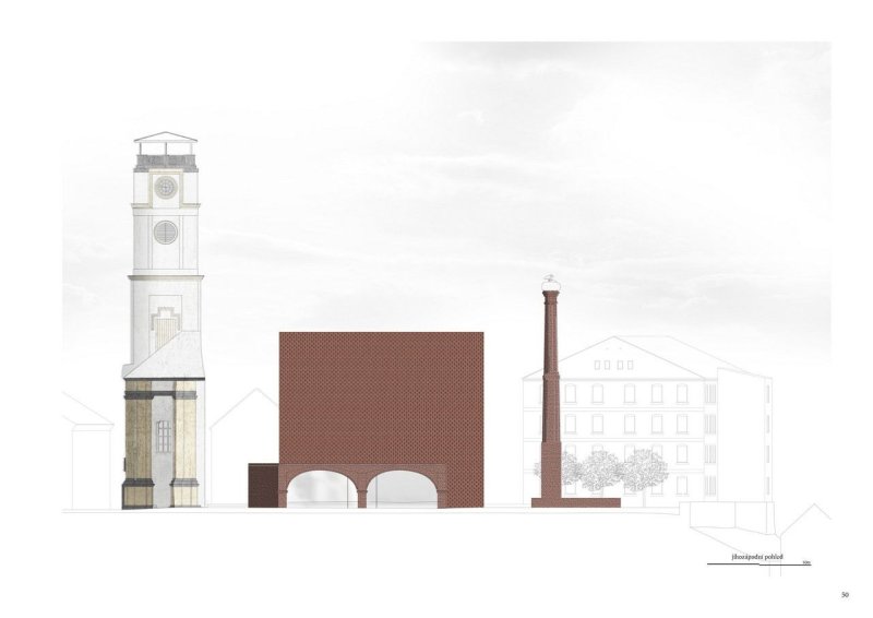 Jiří Lukáš, Centrum Jablonného v Podještědí, kostel/knihovna, pohled JZ – foto