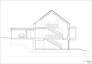 Jaroušek Rochová architekti, RD v Brně-Žebětíně - příčný řez