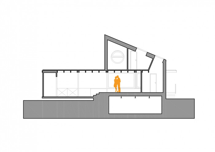 Víkendová chata Brná, řez, Air ateliér