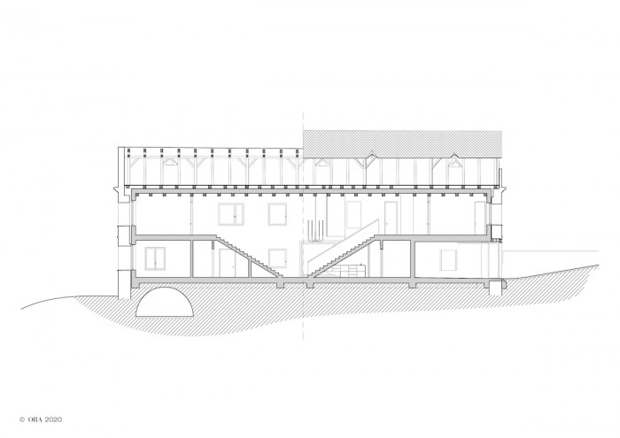 Dům v ruině, ORA, podélný řez