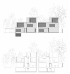 Alison Brooks Architects, Herringbone Houses, řez domem, výkres