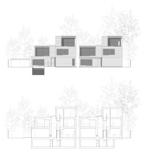 Alison Brooks Architects, Herringbone Houses, řez domem, výkres