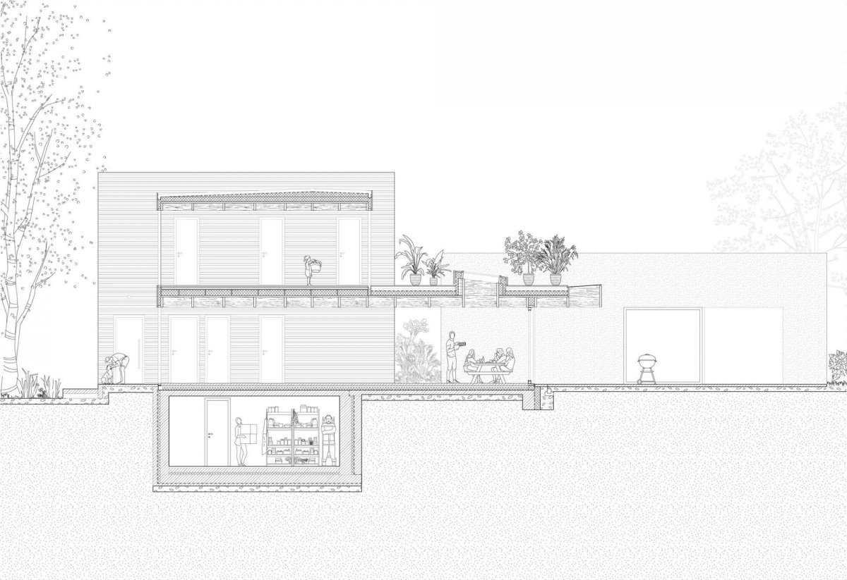 Rodinný dům Lhotka, řez, SOA architekti