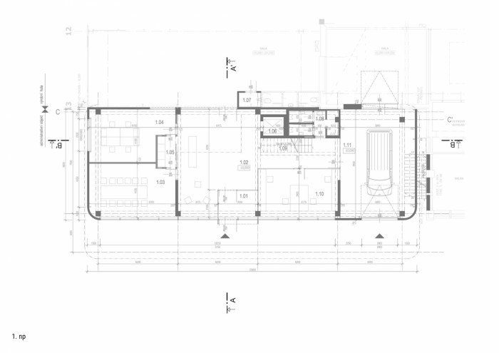 Výrobní a administrativní objekt firmy Pilana Karbid v Hulíně, Ellement architects, půdorys 1NP