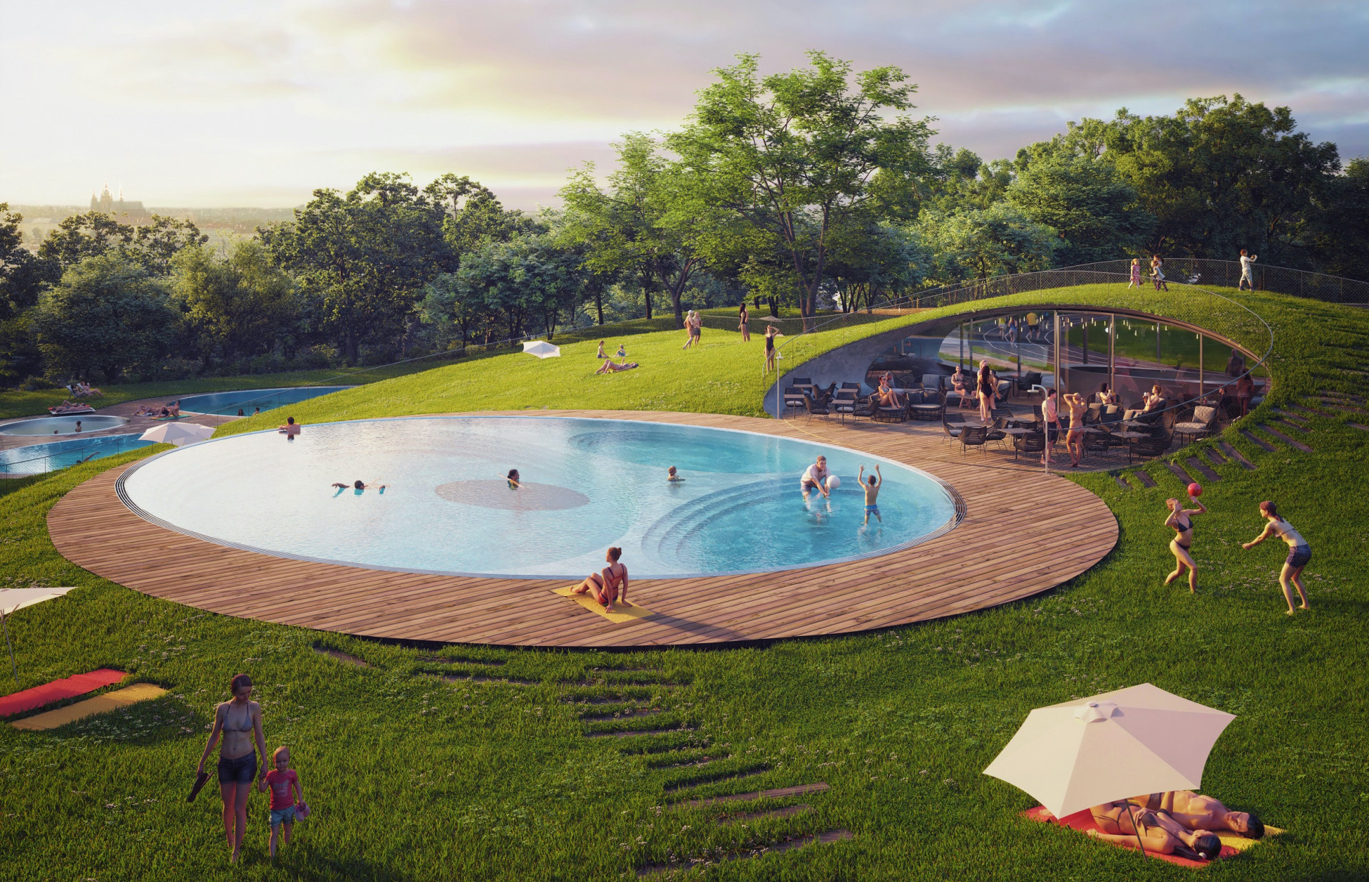 Vizualizace městských Riegrových lázní na Praze 2 od studia Petr Janda / brainwork - iniciační studie