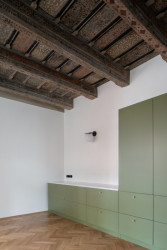 Architektka je navrhla v tlumených odstínech zelené ... (Rekonstrukce Malého Buquoyského Paláce v Praze, Tereza Scheibová)