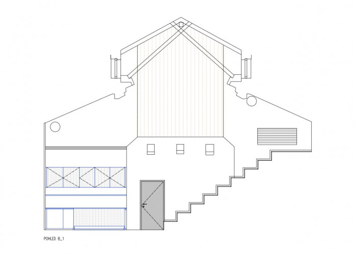 Změna využití prostoru uhelny VŠCHT, příčný řez, ov-a