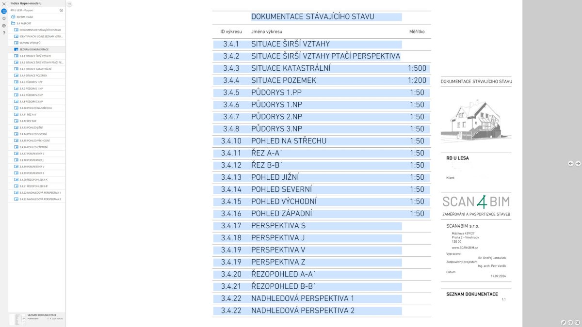 Ukázka pasportu budovy vytvořeného na základě přesného zaměření.