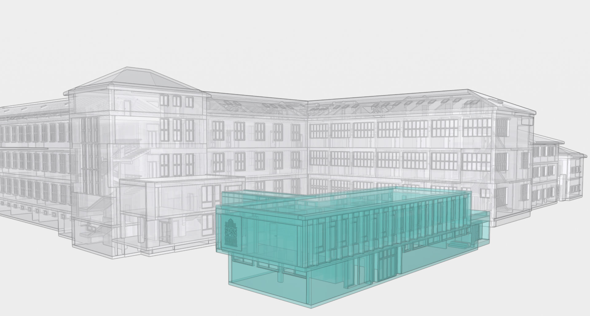 Výsledný 3D/BIM model vymodelovaný na podkladu mračna bodů b06 vstup-šatny-vedení školy