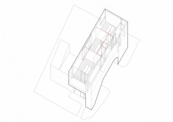 Ateliérový dům v Ratiboři, axonometrie 2 NP, studio OBJEKTOR