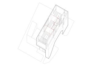 Ateliérový dům v Ratiboři, axonometrie 2 NP, studio OBJEKTOR