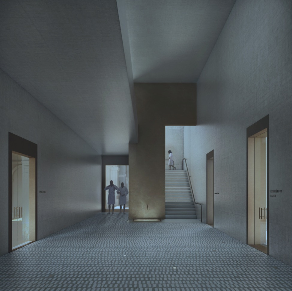 Vítězný návrh na rekonstrukci lázní Grössling v Bratislavě od italského studia OPPS Architettura. Vizualizace: luce.atelier