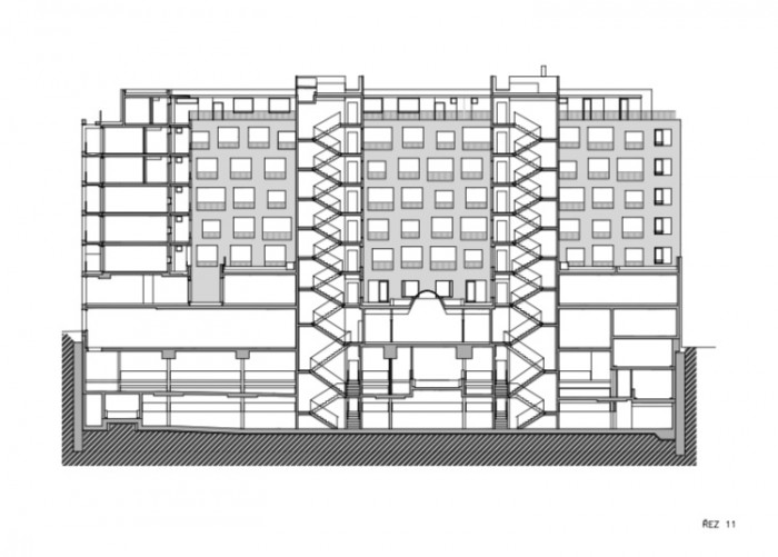 Rezidence Prachnerova, A.LT Architekti, řez