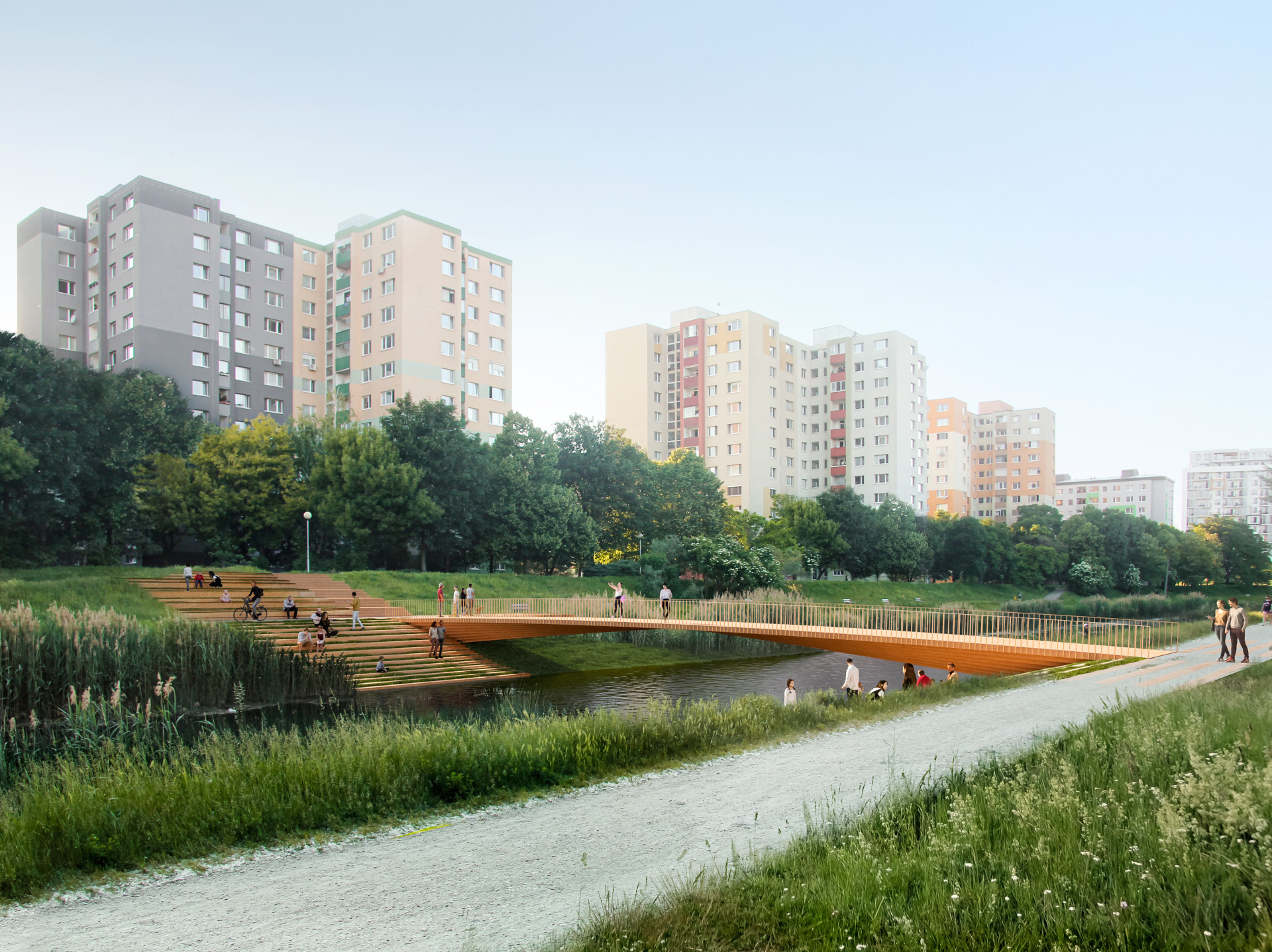 Studia Peer a AXXI navrhla lávky na slovenské sídliště Petržalka obohacující veřejný prostor