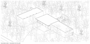 Návrh Památníku holokaustu Romů a Sintů, Terra Florida + Atelier Světlík, axonometrie od jihu
