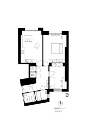 Půdorys (Rekonstrukce bytu na Letné; 0,5 Studio)