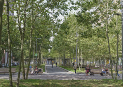Na hlavní ose čtvrti je mohutné stromořadí.