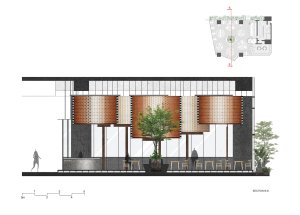 Řez (Restaurace Pizza 4P’s v Hanoji od česko – vietnamského studia ODDO)