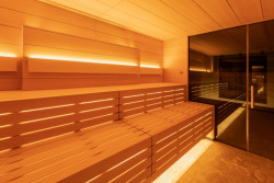 Komerční wellness v Resortu Aldrov: Saunová zóna s finskou saunou, kombinovanou saunou a parní kabinou