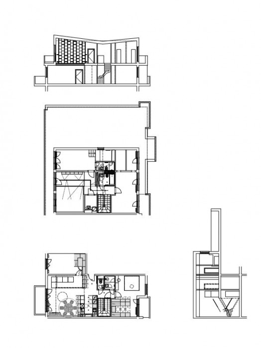 Rekonstrukce mezonetového bytu v Bratislavě, půdorysy a řezy bytem, LANG BENEDEK ASSOCIATED ARCHITECTS