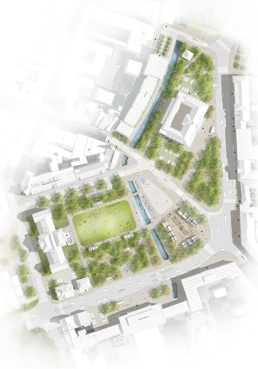 Vítězný návrh nové podoby Senovážného náměstí v Českých Budějovicích - masterplan
