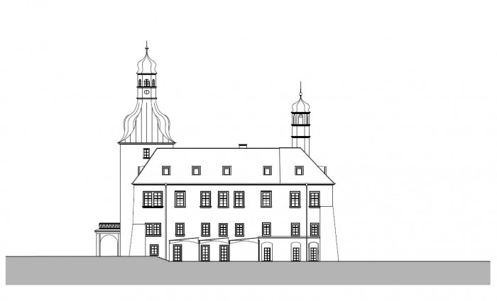 Rekonstrukce arcibiskupského zámku a zahrad na hotel, jižní pohled, SHA Šafer Hájek architekti