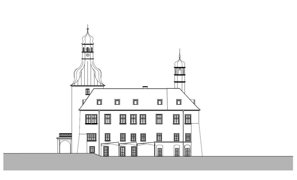 Rekonstrukce arcibiskupského zámku a zahrad na hotel, jižní pohled, SHA Šafer Hájek architekti