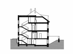 Řadový dům v Praze Liboci, řez, Stempel & Tesar architekti