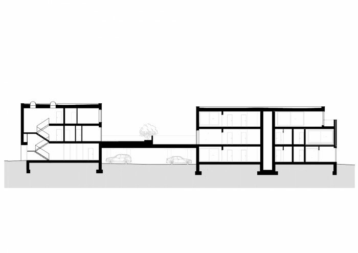 Bytový dům Klánovické Atrium, VYŠEHRAD atelier / Pavel Marek, Zdeněk Rychtařík, Martin Šafránek, Jiří Smolík, Vojtěch Lstibůrek, řez