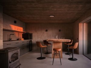 Pohled do suterénu s wellness (Chata Kohútka od SENAA architekti)