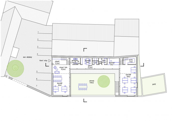 Sídlo firmy RenoEnergie, půdorys 1np, ov-a