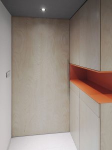 Chodbu je možné oddělit posuvným panelem, který zajíždí skrytě ze nábytek. Studio ČTYŘI STĚNY, Rekonstrukce bytu v Krči - foto